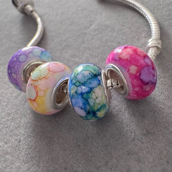 Pandora Jewelry - Set of 4 Colorful Abstract Pattern Bead Charms fits PANDORA